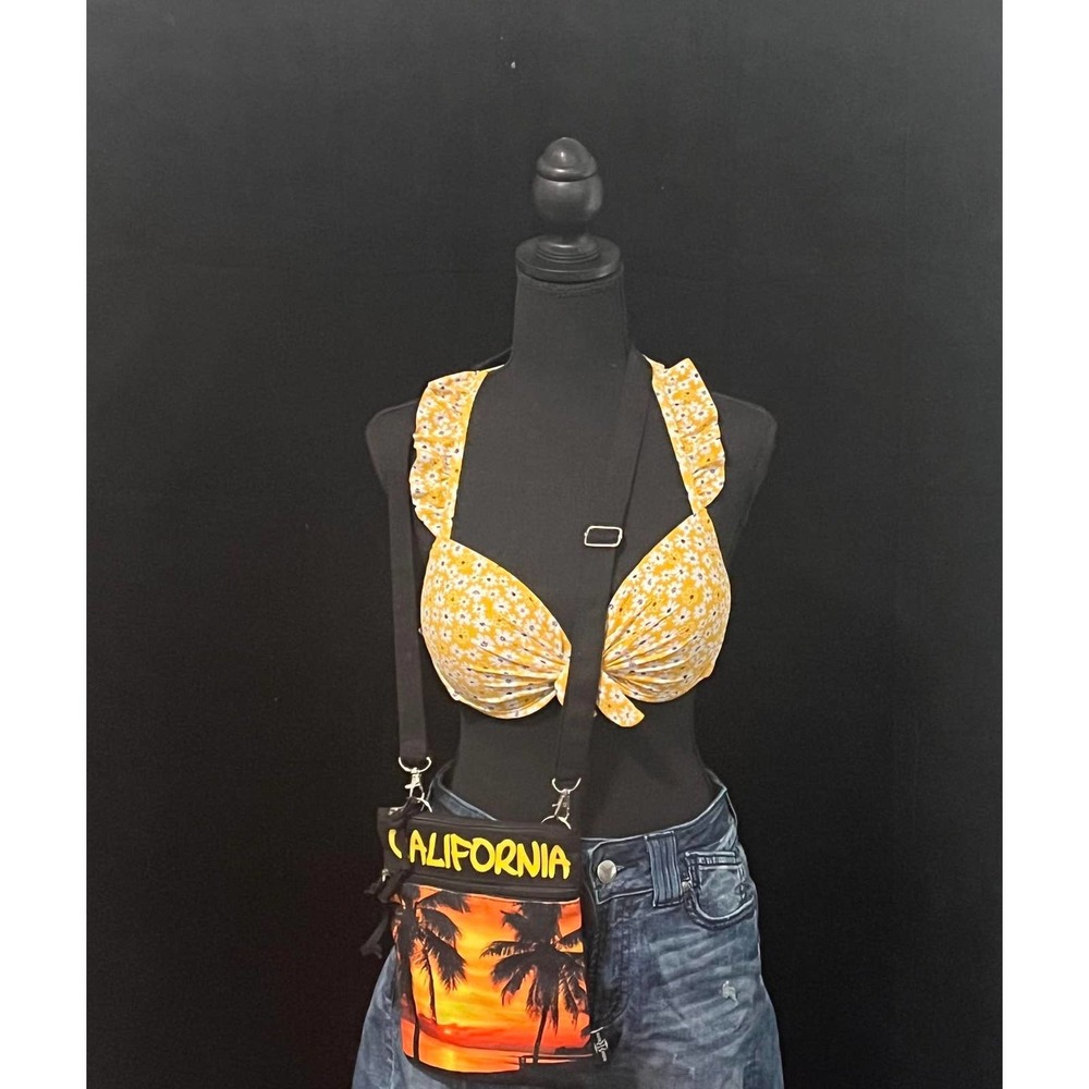 California Waves Bikini Top, Yellow, Large with free Shoulder Bag